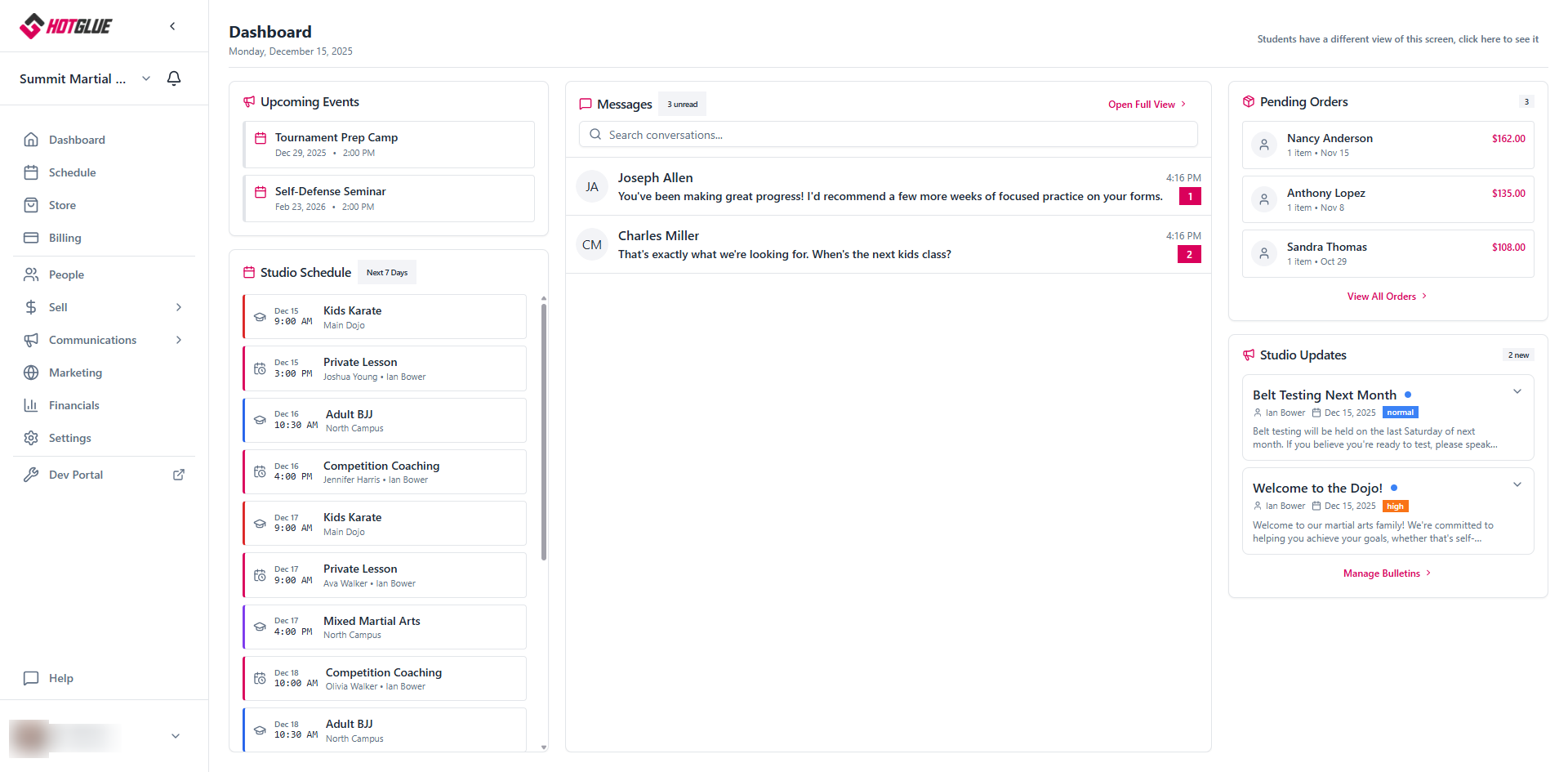 Staff dashboard notifications